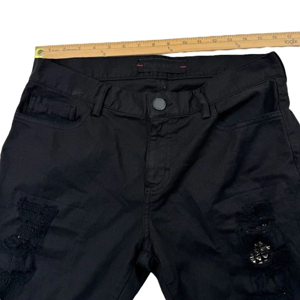 Etienne Marcel Jeans Black Distressed Skinny Denim Biker Moto studs - Picture 10 of 13